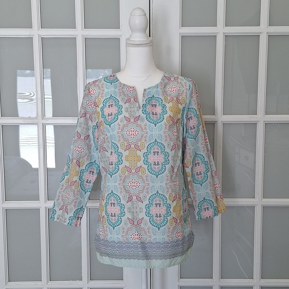 Talbots Moroccan Medallion Split Neck Tunic - Picture 2 of 14